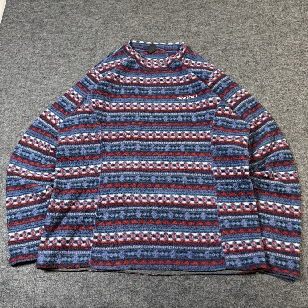 VTG 90s Mont Bell Womens Nordic Fair Aisle Fleece Sweater L Outdoor Camping